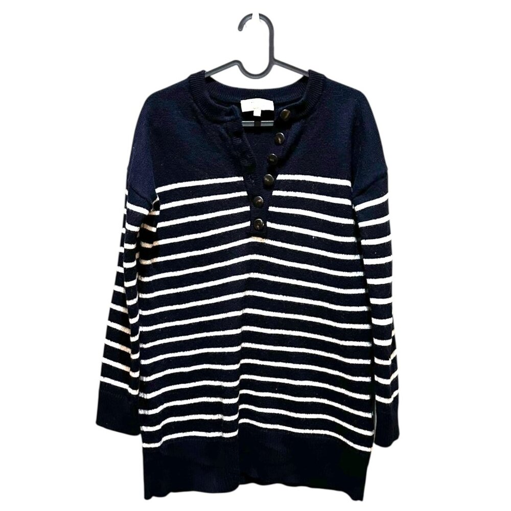 Sezane Leontine Jumper Merino Wool Striped Sweater Button V-Neck